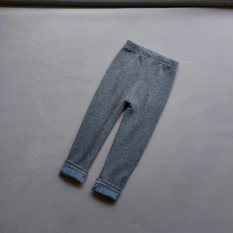 Autumn Winter Girls Fleece Leggings Kids Slim Thermal Trousers children's Solid Color Plus Velvet Warm Pants