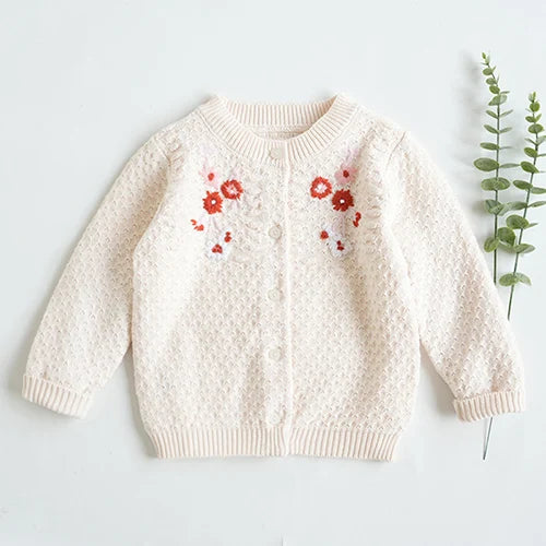 2024 New Autumn Children Long Sleeved Cartoon Print Casual Loose Sweater Baby Girls Knitting Cardigan Coat Kids Knitted Cardigan
