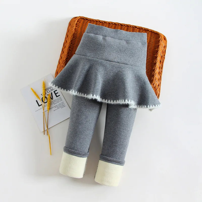 3-10 Years Girls Winter Pants Bootcuts Fleece Leggings for Kids Thick Warm False Two Pieces Culotte Children Skirtpants Trousers