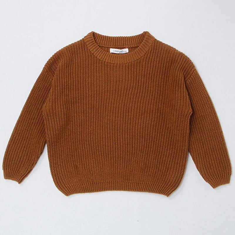 2025 New Autumn 0-7Yrs Kids Sweater Baby Loose Pullover Sweater Baby Boys Girls Long Sleeved Solid Color Knitted Pullover Tops