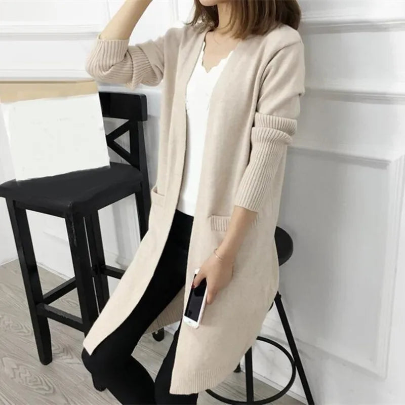 Autumn Winter Knitted Sweater Women Long Cardigan Korean Fashion Female Cardigans Long Sleeve Women Coat Jacket Ladies Outerwear
