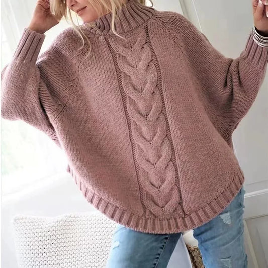 Vintage Inspired Cable Sweater  Women's Loose Fit High Neck Pullover  Fall  Winter Style Casual Everyday Autumn Wint