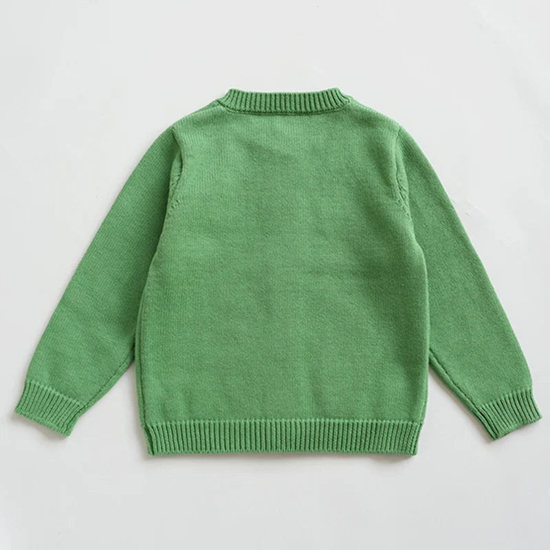 2024 New Autumn Children Long Sleeved Cartoon Print Casual Loose Sweater Baby Girls Knitting Cardigan Coat Kids Knitted Cardigan