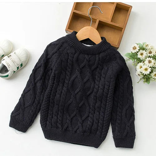 Autumn Winter Children Clothing Baby Girls Boys Thicken Plush Knitted Pullover Tops 1-8Yrs Kids Casual Loose Pullover Sweater