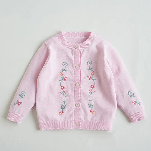 2024 New Autumn Children Long Sleeved Cartoon Print Casual Loose Sweater Baby Girls Knitting Cardigan Coat Kids Knitted Cardigan