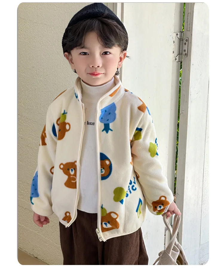 Boys Cartoon Coats Autumn Fashion Children's Clothes 1 to 2 4 6 8 Years Winter Baby Warm Fleece Outerwear Jacket for Girls