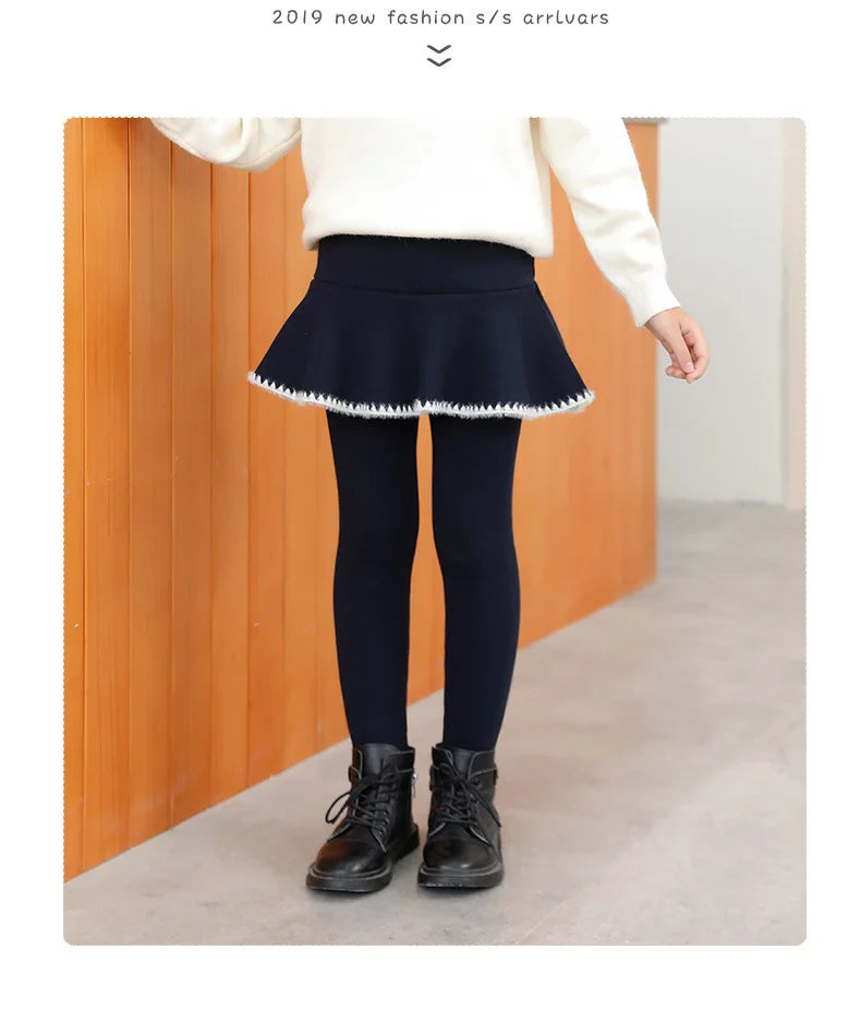 3-10 Years Girls Winter Pants Bootcuts Fleece Leggings for Kids Thick Warm False Two Pieces Culotte Children Skirtpants Trousers