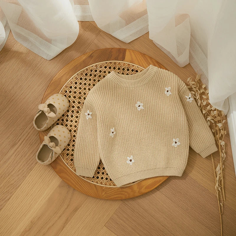 Winter Autumn New Baby Boys Girls Sweater Long Sleeve Cute Flower Knit Clothes Newborn Knitwear Pullover Top For Infant