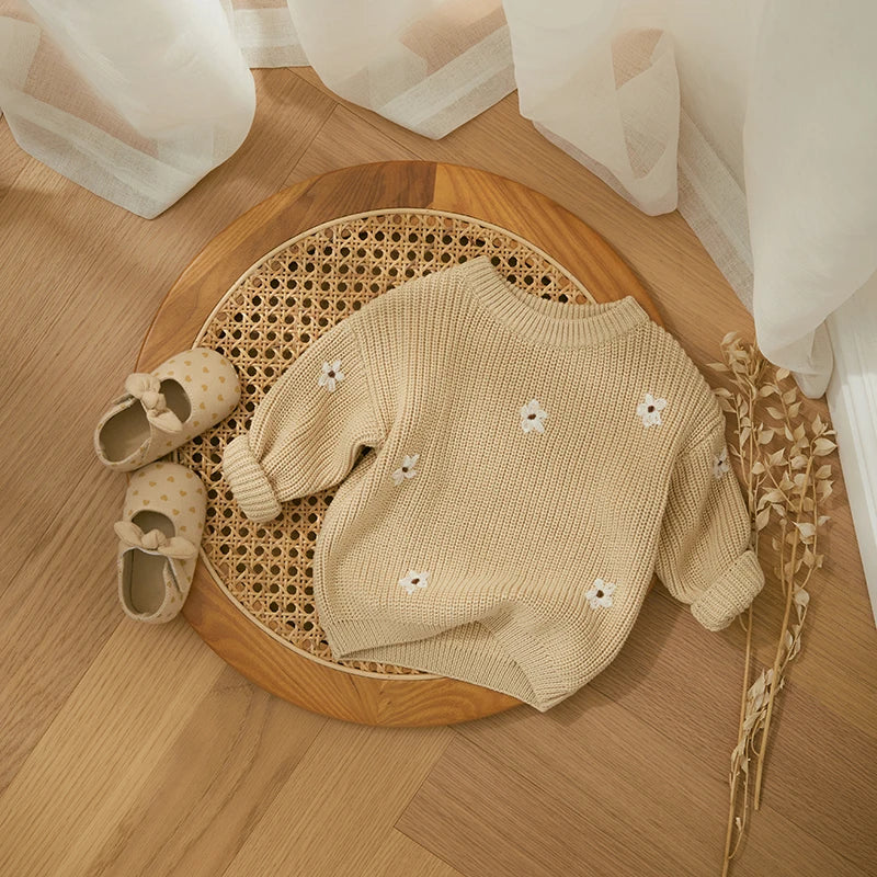 Winter Autumn New Baby Boys Girls Sweater Long Sleeve Cute Flower Knit Clothes Newborn Knitwear Pullover Top For Infant