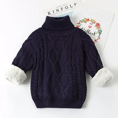 Autumn Winter Children Clothing Baby Girls Boys Thicken Plush Knitted Pullover Tops 1-8Yrs Kids Casual Loose Pullover Sweater