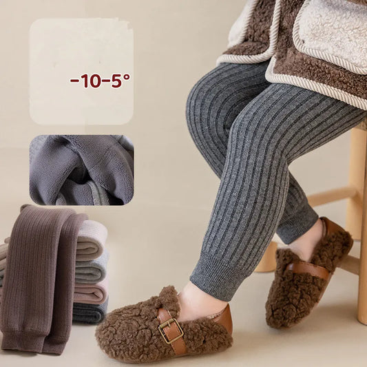 Autumn Winter Baby Boys Girls Thicken Warm Pants Leggings Tights Fleece Lining Stretch Kids Children Knitting Trousers