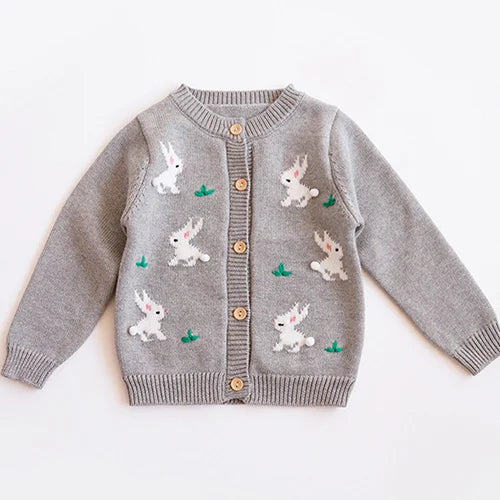 2024 New Autumn Children Long Sleeved Cartoon Print Casual Loose Sweater Baby Girls Knitting Cardigan Coat Kids Knitted Cardigan