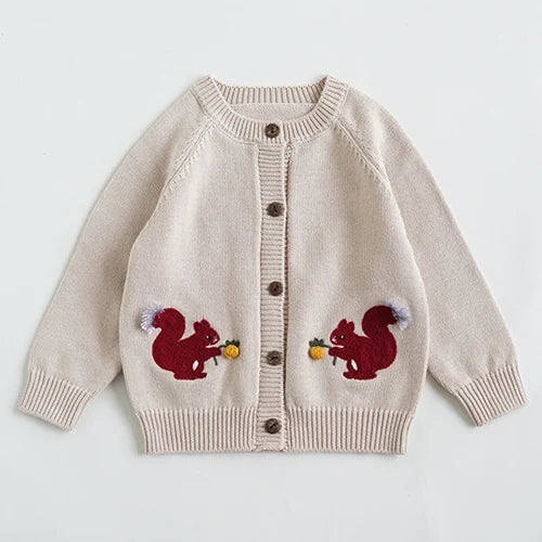 2024 New Autumn Children Long Sleeved Cartoon Print Casual Loose Sweater Baby Girls Knitting Cardigan Coat Kids Knitted Cardigan