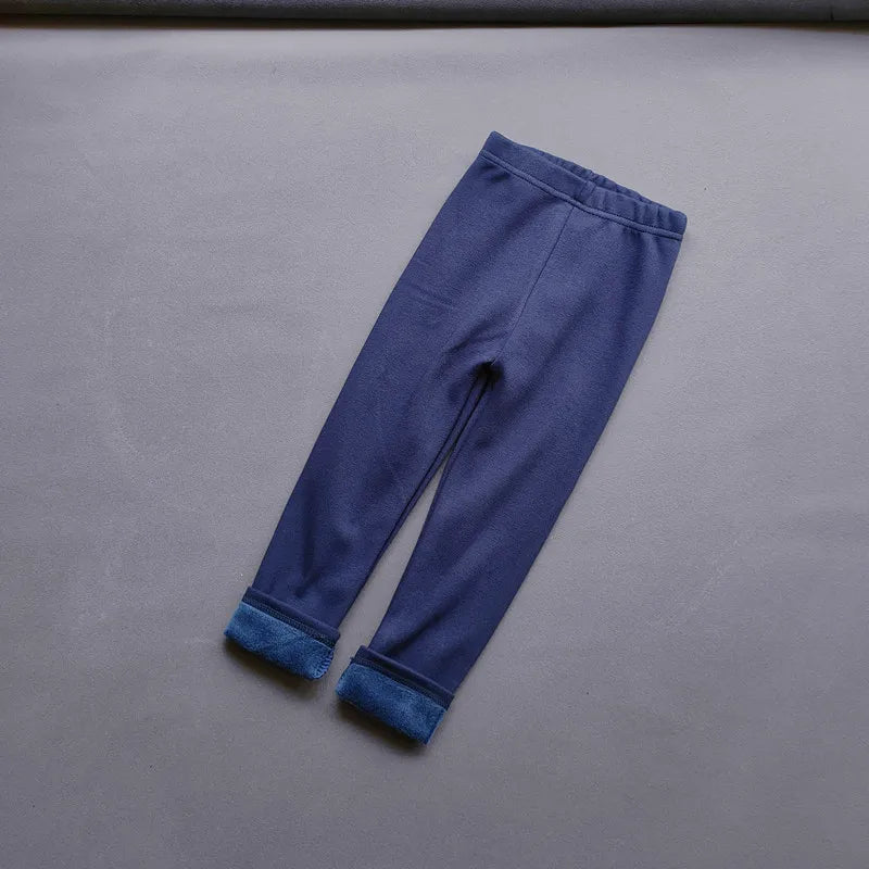 Autumn Winter Girls Fleece Leggings Kids Slim Thermal Trousers children's Solid Color Plus Velvet Warm Pants