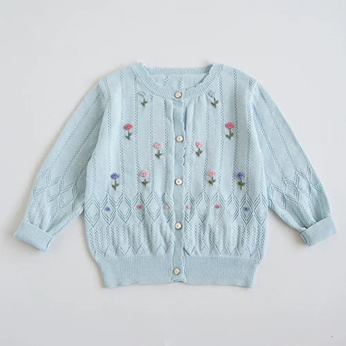 2024 New Autumn Children Long Sleeved Cartoon Print Casual Loose Sweater Baby Girls Knitting Cardigan Coat Kids Knitted Cardigan