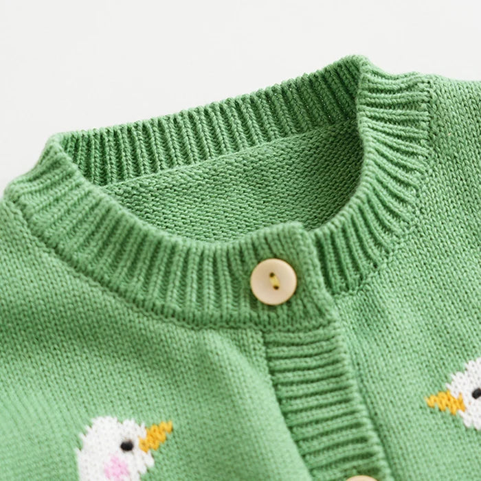 2024 New Autumn Children Long Sleeved Cartoon Print Casual Loose Sweater Baby Girls Knitting Cardigan Coat Kids Knitted Cardigan