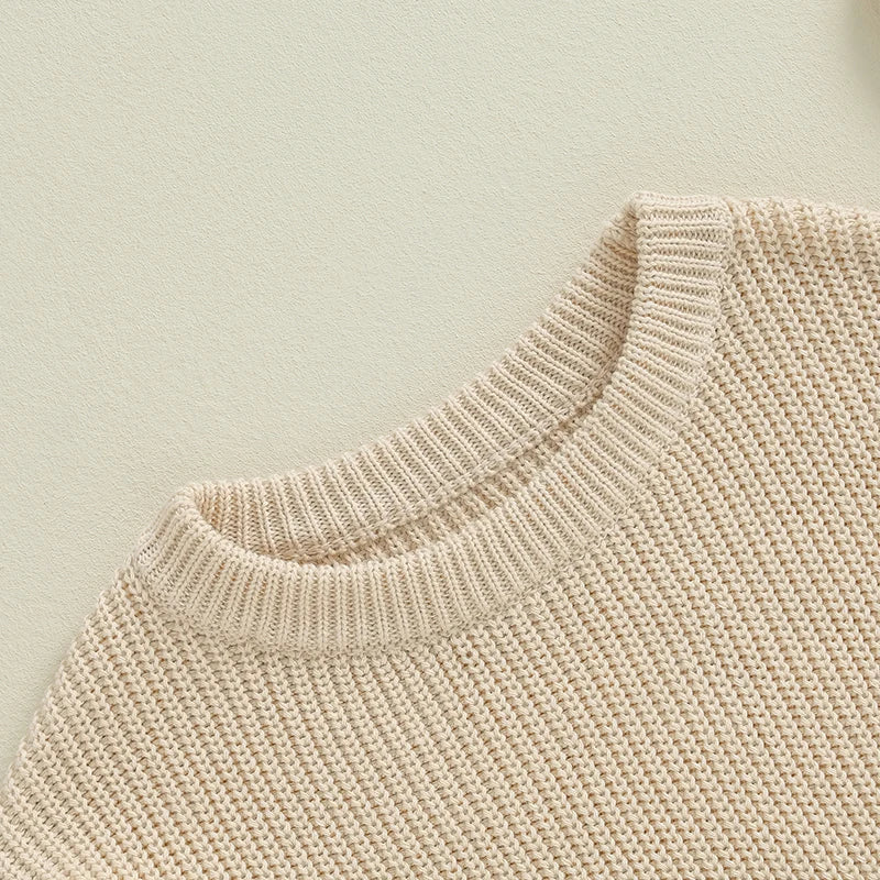 Autumn Winter Fashion Mommy and Me Matching Sweaters Solid Color Ribbed Long Sleeve Round Neck Chunky Knit Tops