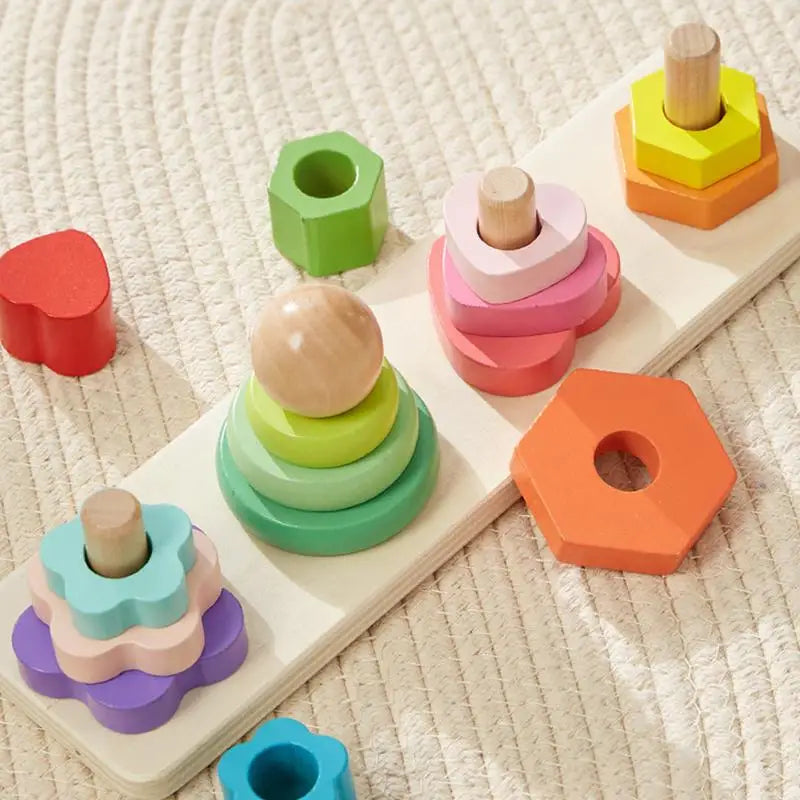 Multifunctional Creative Tower Baby Stacking Puzzle Block Toys Educational Kids Four Pillar Building Blocks For Aged 3