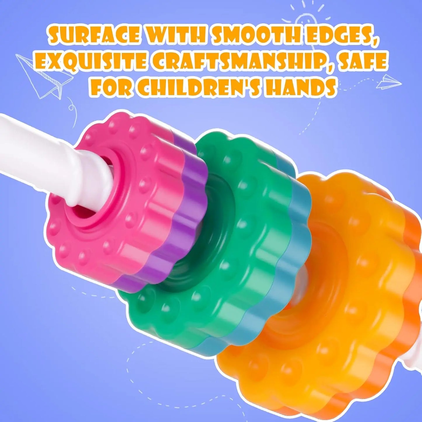 Spinning Stacking Toy for Kids, Rainbow Tower Dual-Color Spinning Wheels Premium Strong BPA-Free ABS Plastic Early Education Fun