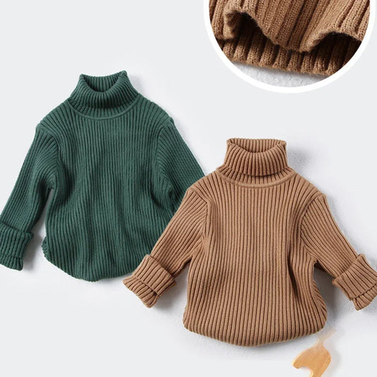 2025 New Autumn Baby Girls Sweater Kids Sweater Winter High Neck Sweater Boys Casual Loose Pullover Sweater Baby Knitted Clothes