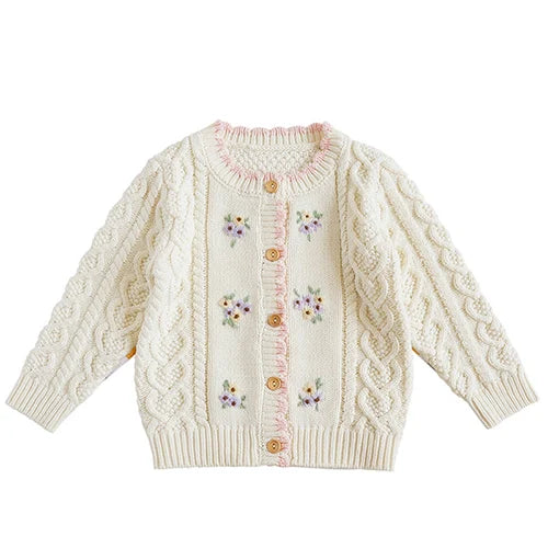 2024 New Autumn Children Long Sleeved Cartoon Print Casual Loose Sweater Baby Girls Knitting Cardigan Coat Kids Knitted Cardigan